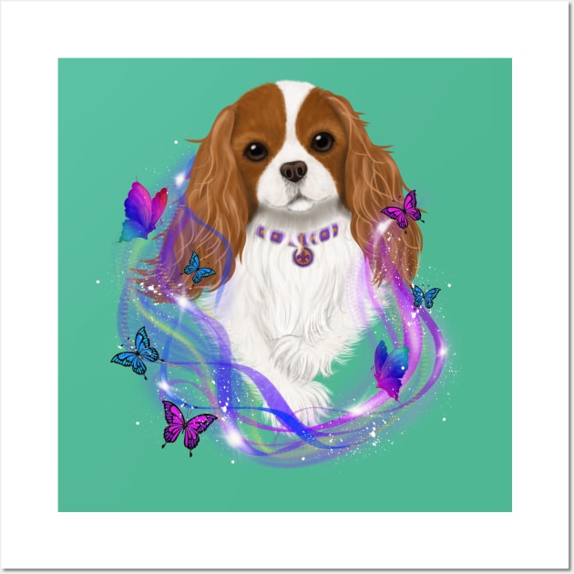 Magical Cavalier King Charles Spaniel and Butterflies, Blenheim Wall Art by Cavalier Gifts